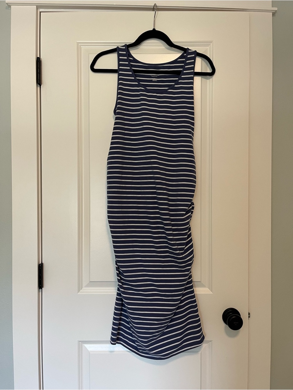 Maternity Sleeveless Navy and White Striped Tank Dress